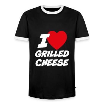 J’adore le fromage grillé - T-shirt contrasté Homme - noir/blanc - Devant - AI Model Female 172 light (172cm) & AI Model Male 178 light (178cm)