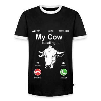 Meine Kuh ruft an T-Shirt Tier Bauernhof Anruf - Männer Kontrast-T-Shirt - Schwarz/Weiß - Vorne - AI Model Female 172 light (172cm) & AI Model Male 178 light (178cm)