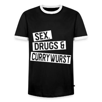 Drogues sexuelles et Currywurst Gift Food Bavière - T-shirt contrasté Homme - noir/blanc - Devant - AI Model Female 172 light (172cm) & AI Model Male 178 light (178cm)