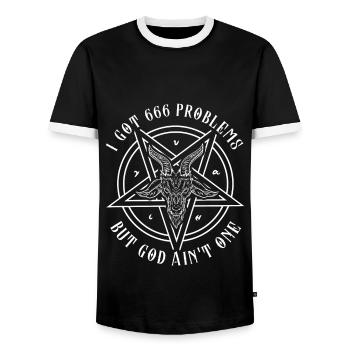 Satan 666 T-Shirt Pagan Gothic Devil - T-shirt contrasté Homme - noir/blanc - Devant - AI Model Female 172 light (172cm) & AI Model Male 178 light (178cm)