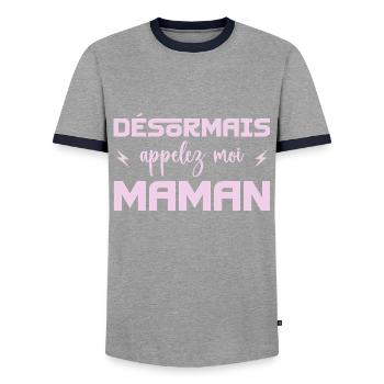 désormais appelez moi maman - T-shirt contrasté Homme - gris/marine  - Devant - AI Model Female 172 light (172cm) & AI Model Male 178 light (178cm)