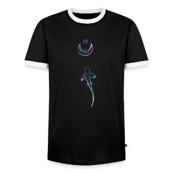 Maori Shark Moon Tattoo - Gift Idea - Männer Kontrast-T-Shirt - Schwarz/Weiß - Vorne - AI Model Female 172 light (172cm) & AI Model Male 178 light (178cm)