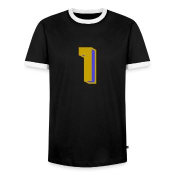 1 - Men's Ringer Shirt - black/white - Front - AI Model Female 172 light (172cm) & AI Model Male 178 light (178cm)