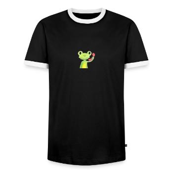 Frosch am Telefon - Männer Kontrast-T-Shirt - Schwarz/Weiß - Vorne - AI Model Female 172 light (172cm) & AI Model Male 178 light (178cm)