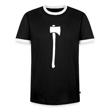 Axe wood chipper silhouette - Men's Ringer Shirt - black/white - Front - AI Model Female 172 light (172cm) & AI Model Male 178 light (178cm)