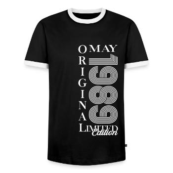 35th Birthday Husband May Vintage 1989 Vintage - Men's Ringer Shirt - black/white - Front - AI Model Female 172 light (172cm) & AI Model Male 178 light (178cm)