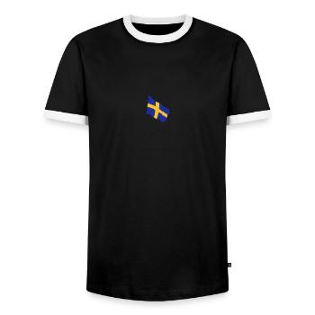 Flagge Schwedenflagge flatternd, Sweden Sverige - Männer Kontrast-T-Shirt - Schwarz/Weiß - Vorne - AI Model Female 172 light (172cm) & AI Model Male 178 light (178cm)