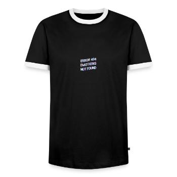 "ERROR 404 EMOTIONS NOT FOUND" Shirt - Men's Ringer Shirt - black/white - Front - AI Model Female 172 light (172cm) & AI Model Male 178 light (178cm)