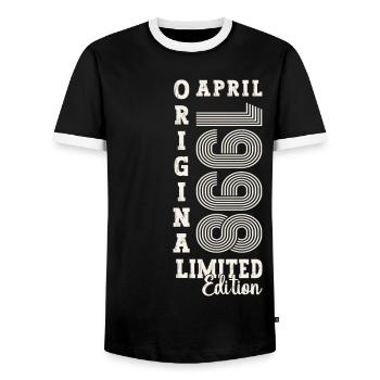 25th birthday man April Born 1998 Original - Men's Ringer Shirt - black/white - Front - AI Model Female 172 light (172cm) & AI Model Male 178 light (178cm)