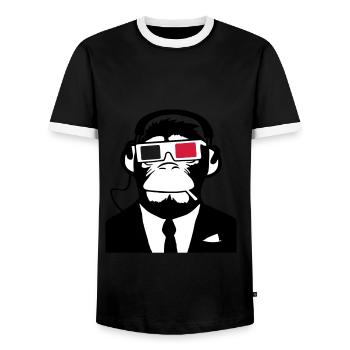 3D Ape Monkey Monkey Electroclub Headphones - Men's Ringer Shirt - black/white - Front - AI Model Female 172 light (172cm) & AI Model Male 178 light (178cm)