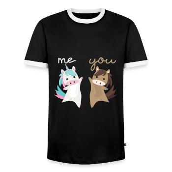 Einhorn Pferd pink reiten Mädchen du ich Pony süß - Männer Kontrast-T-Shirt - Schwarz/Weiß - Vorne - AI Model Female 172 light (172cm) & AI Model Male 178 light (178cm)