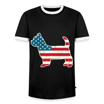 4th of July Yorkshire Terrier Dog American Flag US - Men's Ringer Shirt - black/white - Front - AI Model Female 172 light (172cm) & AI Model Male 178 light (178cm)
