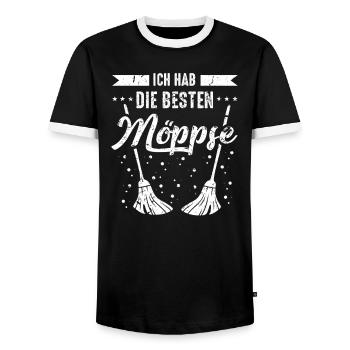 Wischmopp Möppse Wortwitz Karneval Humor - Männer Kontrast-T-Shirt - Schwarz/Weiß - Vorne - AI Model Female 172 light (172cm) & AI Model Male 178 light (178cm)