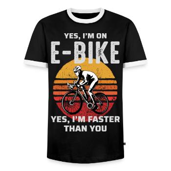 E-Bike Elektrofahrrad Fahrrad Radfahren Biker Mtb - Männer Kontrast-T-Shirt - Schwarz/Weiß - Vorne - AI Model Female 172 light (172cm) & AI Model Male 178 light (178cm)
