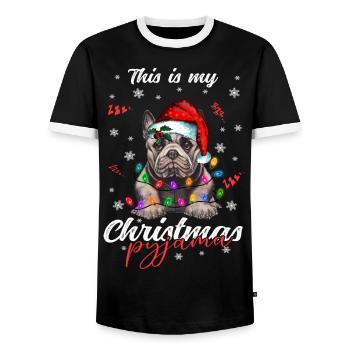 lustig Französische Bulldogge Weihnachten Weihnach - Männer Kontrast-T-Shirt - Schwarz/Weiß - Vorne - AI Model Female 172 light (172cm) & AI Model Male 178 light (178cm)