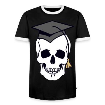 Totenkopf Schädel Gruselig Student Uni Halloween - Männer Kontrast-T-Shirt - Schwarz/Weiß - Vorne - AI Model Female 172 light (172cm) & AI Model Male 178 light (178cm)
