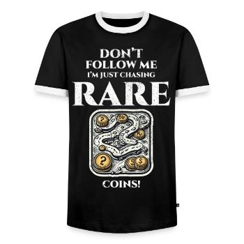 Coin Collecting Collector Numismatic Numismatist - Men's Ringer Shirt - black/white - Front - AI Model Female 172 light (172cm) & AI Model Male 178 light (178cm)