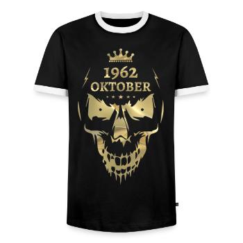 Oktober 1962 Totenkopf Gold - Männer Kontrast-T-Shirt - Schwarz/Weiß - Vorne - AI Model Female 172 light (172cm) & AI Model Male 178 light (178cm)