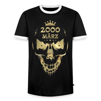 März 2000 Totenkopf Gold - Männer Kontrast-T-Shirt - Schwarz/Weiß - Vorne - AI Model Female 172 light (172cm) & AI Model Male 178 light (178cm)