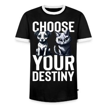 Choose Your Destiny - Dog vs Cat - Men's Ringer Shirt - black/white - Front - AI Model Female 172 light (172cm) & AI Model Male 178 light (178cm)