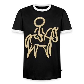 Reiterin auf Pferd Reiter Minimalist Minimalismus - Männer Kontrast-T-Shirt - Schwarz/Weiß - Vorne - AI Model Female 172 light (172cm) & AI Model Male 178 light (178cm)