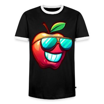 Cool apple with sunglasses – Happy - Men's Ringer Shirt - black/white - Front - AI Model Female 172 light (172cm) & AI Model Male 178 light (178cm)