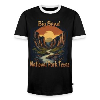Big Bend National Park Vacations - Men's Ringer Shirt - black/white - Front - AI Model Female 172 light (172cm) & AI Model Male 178 light (178cm)