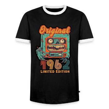 Cassette Birthday Original 1962 Limited Edition - Men's Ringer Shirt - black/white - Front - AI Model Female 172 light (172cm) & AI Model Male 178 light (178cm)