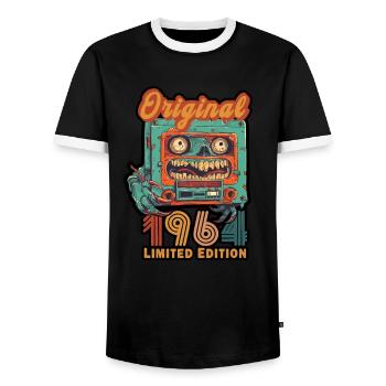 Limited Edition Cassette Birthday Original 1964 - Men's Ringer Shirt - black/white - Front - AI Model Female 172 light (172cm) & AI Model Male 178 light (178cm)