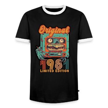 Limited Edition 1981 Cassette Vintage Birthday - Men's Ringer Shirt - black/white - Front - AI Model Female 172 light (172cm) & AI Model Male 178 light (178cm)