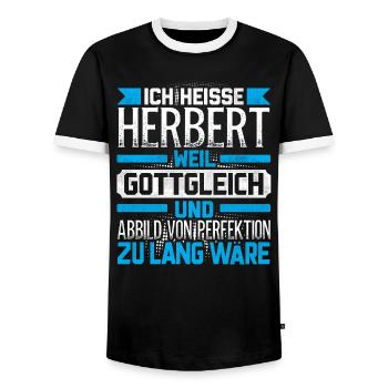 HERBERT - Gottgleich - Männer Kontrast-T-Shirt - Schwarz/Weiß - Vorne - AI Model Female 172 light (172cm) & AI Model Male 178 light (178cm)