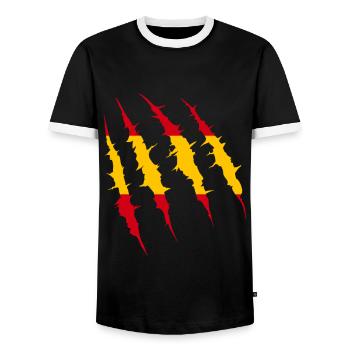 Spain Flag Claw Track Countries Flag Team Fan - Men's Ringer Shirt - black/white - Front - AI Model Female 172 light (172cm) & AI Model Male 178 light (178cm)