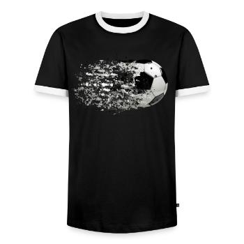 51 Fußball Ball fliegt Spritzer Splash Farbkleckse - Männer Kontrast-T-Shirt - Schwarz/Weiß - Vorne - AI Model Female 172 light (172cm) & AI Model Male 178 light (178cm)