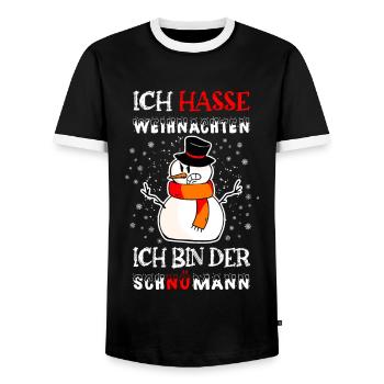 Ich hasse Weihnachten, Schnömann - Männer Kontrast-T-Shirt - Schwarz/Weiß - Vorne - AI Model Female 172 light (172cm) & AI Model Male 178 light (178cm)