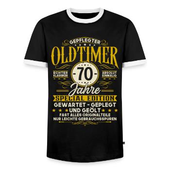 70 Geburtstag Geschenk Oldtimer 70 Jahre - Männer Kontrast-T-Shirt - Schwarz/Weiß - Vorne - AI Model Female 172 light (172cm) & AI Model Male 178 light (178cm)