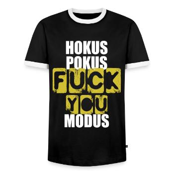 hokuspokus fuck you modus - Men's Ringer Shirt - black/white - Front - AI Model Female 172 light (172cm) & AI Model Male 178 light (178cm)