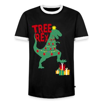 Tree Rex Xmas Geschenkidee - Männer Kontrast-T-Shirt - Schwarz/Weiß - Vorne - AI Model Female 172 light (172cm) & AI Model Male 178 light (178cm)