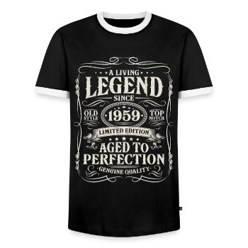 Né en 1959 Légende vivante 1959 - T-shirt contrasté Homme - noir/blanc - Devant - AI Model Female 172 light (172cm) & AI Model Male 178 light (178cm)