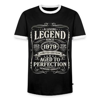 Né en 1979 Légende vivante depuis 1979 - T-shirt contrasté Homme - noir/blanc - Devant - AI Model Female 172 light (172cm) & AI Model Male 178 light (178cm)