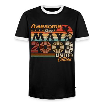 May 2003 - Year 2003 Anniversary - May 2003 - Men's Ringer Shirt - black/white - Front - AI Model Female 172 light (172cm) & AI Model Male 178 light (178cm)