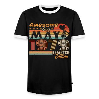 Mai 1979 - Millésime 1979 Jubilé - Mai 1979 - T-shirt contrasté Homme - noir/blanc - Devant - AI Model Female 172 light (172cm) & AI Model Male 178 light (178cm)