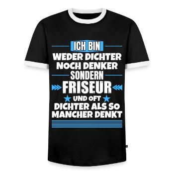 Ni poète ni penseur, mais coiffeur - T-shirt contrasté Homme - noir/blanc - Devant - AI Model Female 172 light (172cm) & AI Model Male 178 light (178cm)