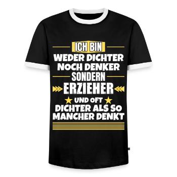 Neither poet nor thinker, but educator - Men's Ringer Shirt - black/white - Front - AI Model Female 172 light (172cm) & AI Model Male 178 light (178cm)