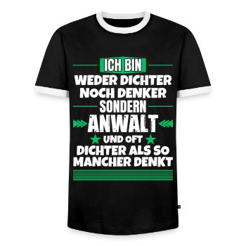 Weder Dichter noch Denker, sondern Anwalt - Männer Kontrast-T-Shirt - Schwarz/Weiß - Vorne - AI Model Female 172 light (172cm) & AI Model Male 178 light (178cm)