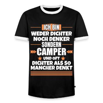 Weder Dichter noch Denker, sondern Camper - Männer Kontrast-T-Shirt - Schwarz/Weiß - Vorne - AI Model Female 172 light (172cm) & AI Model Male 178 light (178cm)