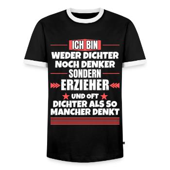 Neither poet nor thinker, but educator - Men's Ringer Shirt - black/white - Front - AI Model Female 172 light (172cm) & AI Model Male 178 light (178cm)