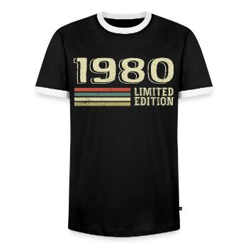Jahrgang 1980 Geburtstag 1980 Jahrgang 1980er Jahre - Männer Kontrast-T-Shirt - Schwarz/Weiß - Vorne - AI Model Female 172 light (172cm) & AI Model Male 178 light (178cm)