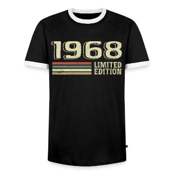 Born in 1968 Birthday 1968 Vintage 1968 - Men's Ringer Shirt - black/white - Front - AI Model Female 172 light (172cm) & AI Model Male 178 light (178cm)