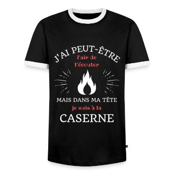 dans ma tete caserne humour pompier homme cadeau - T-shirt contrasté Homme - noir/blanc - Devant - AI Model Female 172 light (172cm) & AI Model Male 178 light (178cm)