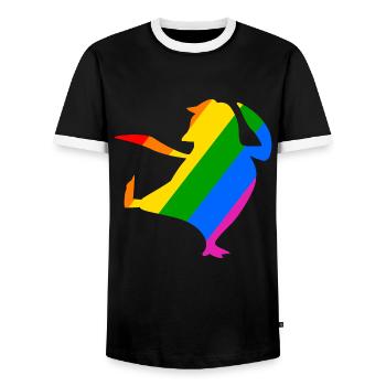 Regenbogen Pinguin macht Karate - Männer Kontrast-T-Shirt - Schwarz/Weiß - Vorne - AI Model Female 172 light (172cm) & AI Model Male 178 light (178cm)
